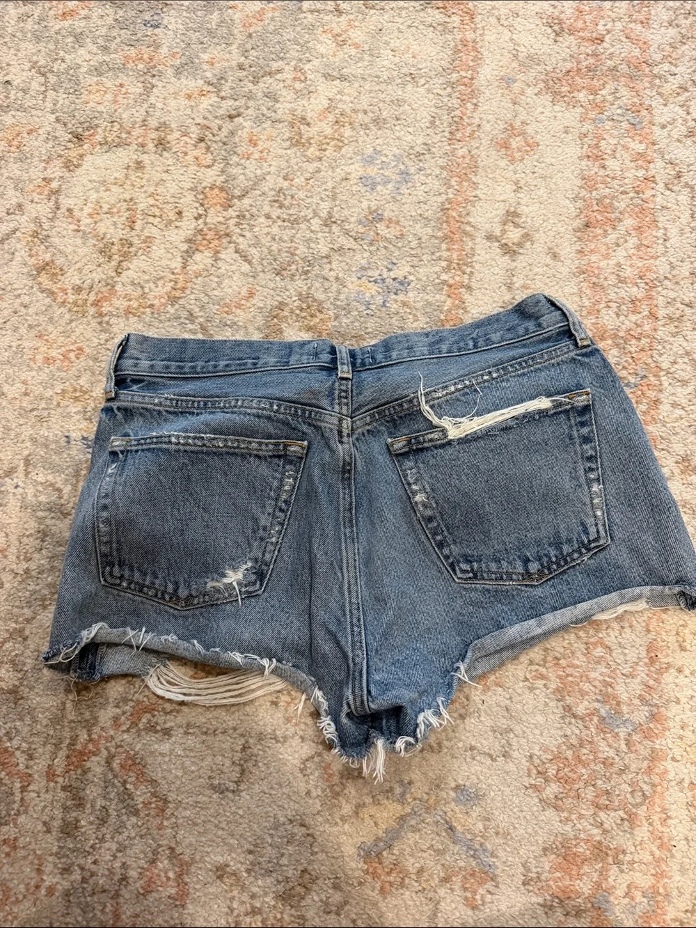 High-Rise Distressed Denim Shorts - Blue